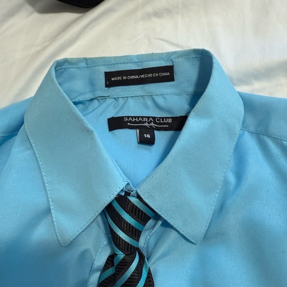 Boys Black Pinstripe Suit, Turquoise Shirt & Tie, Size 14 – Complete Set - Picture 11 of 13